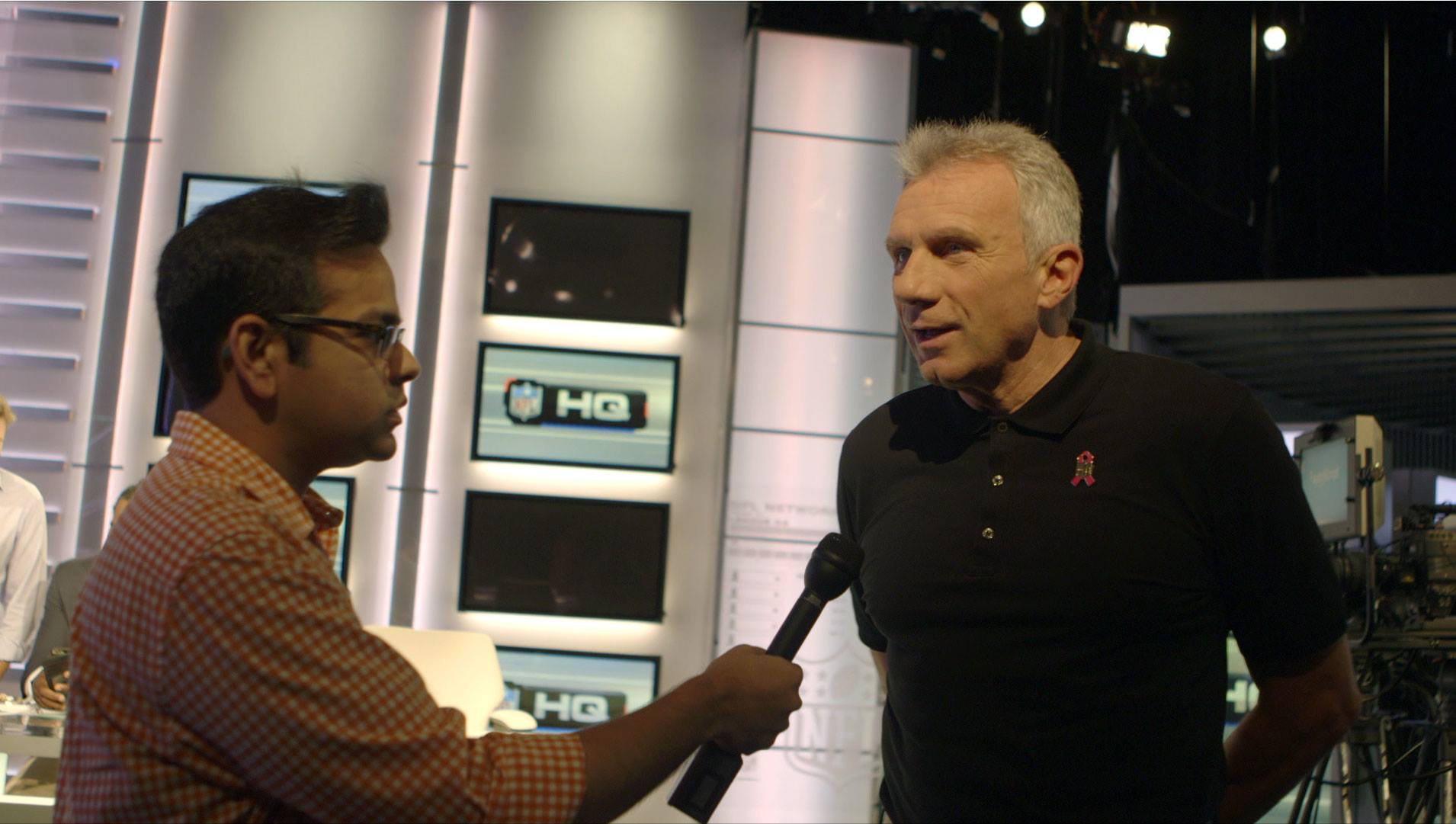 Interviewing Joe Montana, NFL HQ.